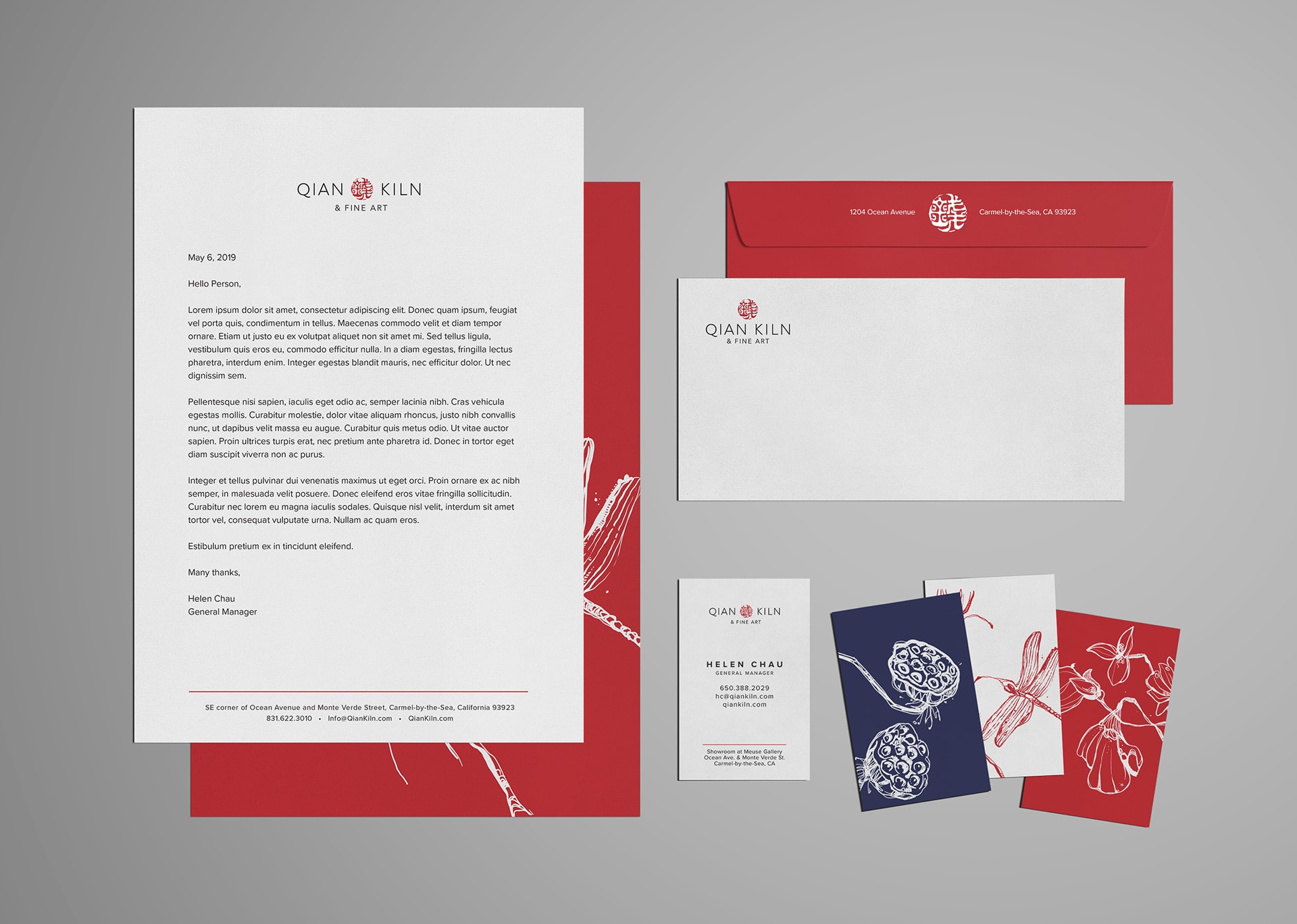 identity collateral examples with letterhead, envelope and business cards